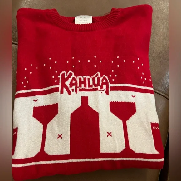 Kahlúa Holiday "Ugly" Sweater logo bottle glasses festive red white XL LIKE NEW - Picture 9 of 11